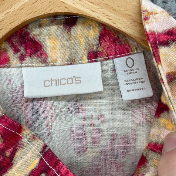 Chicos Jacket Womens 0 US Small Red Multi Linen Blend Short Sleeves Button Up - Picture 5 of 9